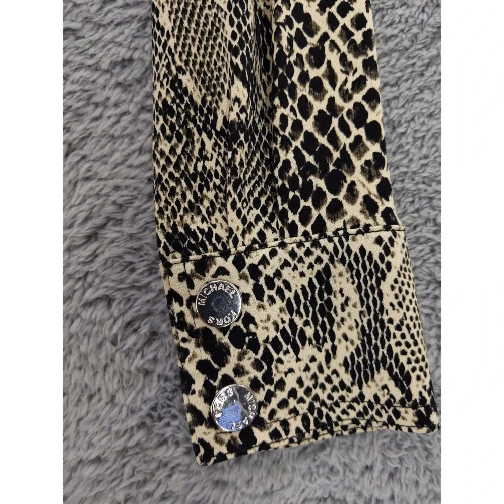 Michael Kors Snake Print Button Front Shirt Dress Long Sleeve Pockets Petite‎ P